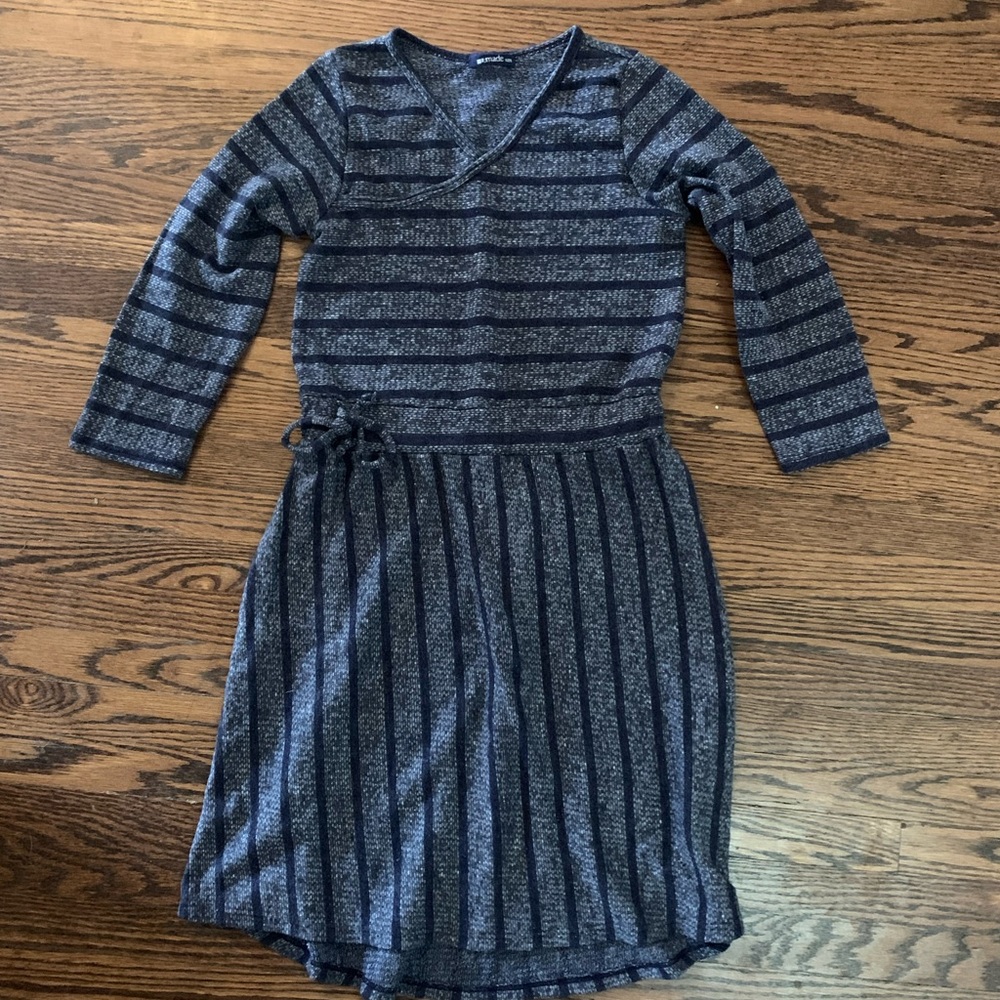 GREY DRESS WITH NAVY STRIPES